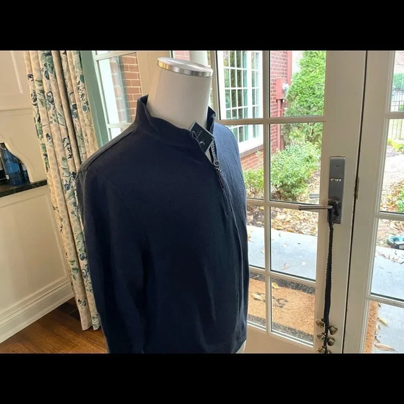 TaylorByrds  Mens Navy Blue 100% Cotton 1/4 Zip Pullover Size M - Picture 5 of 12